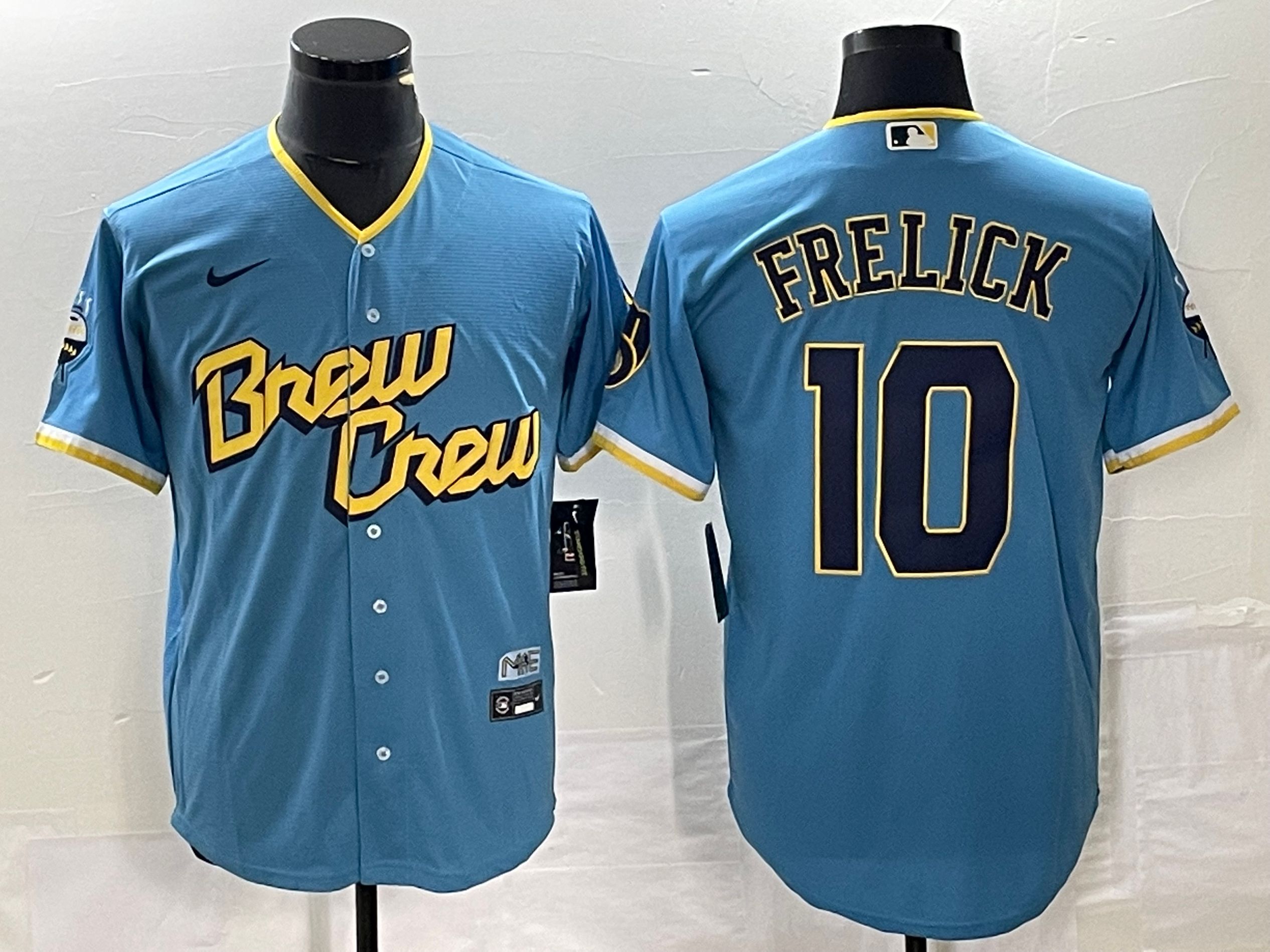 Men's Milwaukee Brewers Sal Frelick #10 Powder Blue 2022 City Connect Jersey